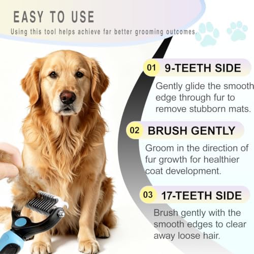 Dog Deshedding Rake for Shedding, Double-Sided Grooming Tool for Dogs & Cats, Gentle Skin-Friendly Pet Brush for Long and Short Hair Breeds, Removes Loose Hair and Keeps Coats Healthy (Brush)