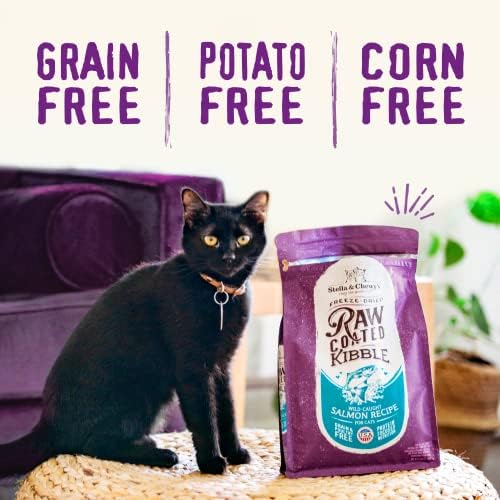 Stella & Chewy's Raw Coated Cat Food - High Protein, Grain-Free Kibble with Cage-Free Duck - Premium Digestive Support with Probiotics - All Natural Small Kibble - Perfect for Picky Eaters - 5 lb Bag
