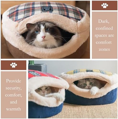 Cat Bed Cave - Enclosed Hideaway with Detachable Lid for Kitten (Snow)