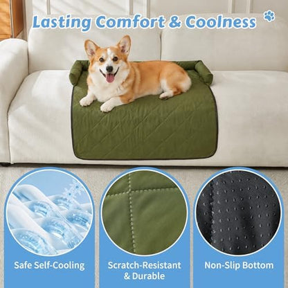 Cooling Dog Bed Mats with Neck & Head Support, 35.43 x31.5 inch Army Green