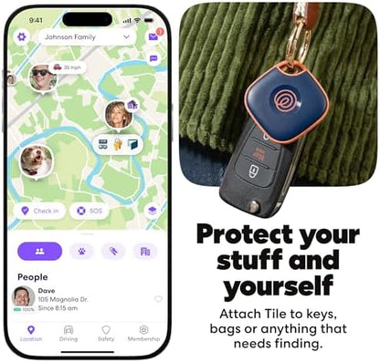 Life360 Tile - Bluetooth Tracker, Keys Finder and Item Locator for Keys, Bags and More. Phone Finder. Both iOS and Android Compatible. 1-Pack (Navy Blaze)