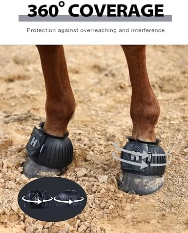 Harrison Howard Rubber Bell Boots for Horses, Hoof Overreach Protection for Horses, w/Upgraded Leather Touch Tape
