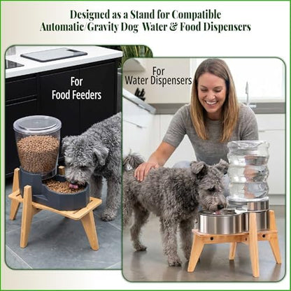Dog Water and Food Dispenser Stand for Medium Dogs - Adjustable, Bamboo