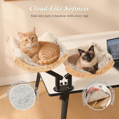 PEQULTI Desk Cat Bed for 2 Cats, 2-Tier 360° Rotating Cat Hammock, Beige