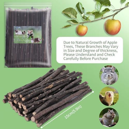 Apple Wood Chew Sticks 120g, Natural Untreated Small Pet Chew Toys, Molar Sticks for Rabbits, Hamsters, Guinea Pigs, Chinchillas