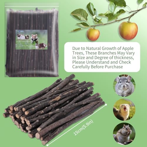 Apple Wood Chew Sticks 300g, Natural Untreated Small Pet Chew Toys, Molar Sticks for Rabbits, Hamsters, Guinea Pigs, Chinchillas