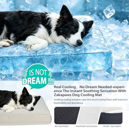 Cooling Dog Bed for Large Dogs - Orthopedic Pet Beds with Memory Foam, QMAX>0.5, Waterproof Removable Washable Cover for Hot Weather, Dark Beige, 35" L x 23" W x 3" H