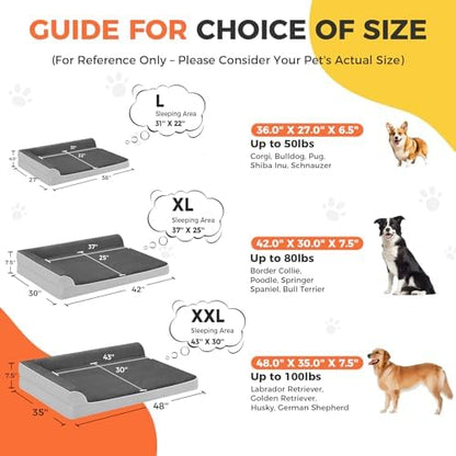 XL Orthopedic Dog Bed for Large Sized Dogs, 42"x30", Grey Flannel