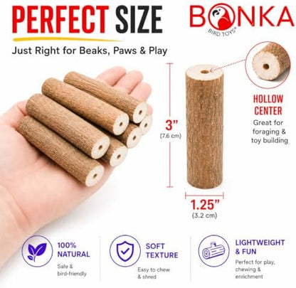 Bonka Bird Toys 1211 Pk6 Natural Bark Sola Sticks, 6-Pack, 3" Long, 1.25" Diameter, Soft Chew and Foraging Toy for Birds, Parrots, Parakeets, Cockatiels, Lightweight, Natural, Safe, Eco-Friendly