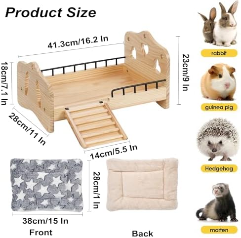 Wooden Bunny Bed 2 in 1 Rabbit Guinea Pig Bed Small Animal Bed with Stairs