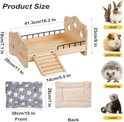 Wooden Bunny Bed 2 in 1 Rabbit Guinea Pig Bed Small Animal Bed with Stairs