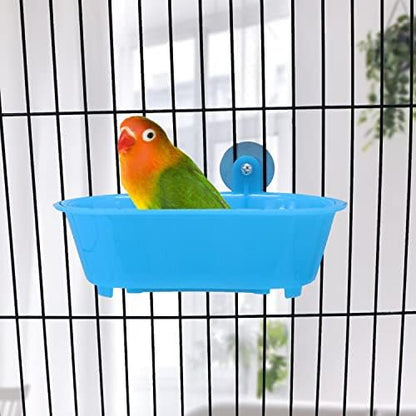 Wontee Bird Bath with Mirror for Small Birds Budgie Parakeet Cage, Blue (B)