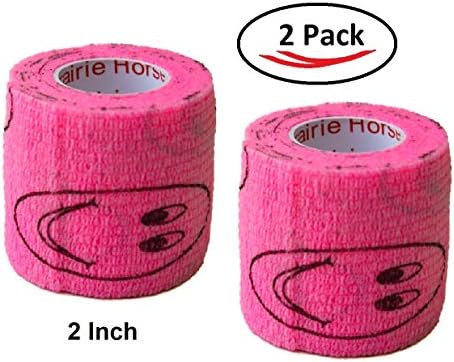 2 Pack Premium Vet Wrap - Self Adhesive Bandage Wrap & Athletic Tape - 4" x 5 Yards Elastic & Self-Sticking Cohesive Bandage for Pets, Sports, Wrists, & Ankles - Pink with Smiles by Prairie Horse