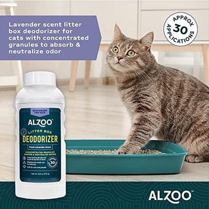 ALZOO Cat Litter Deodorizer, Concentrated Granules Absorb & Help Neutralize Odors, 100% Plant-Based Active Ingredients, Up To 30 Uses, Fresh Lavender Scent, 26.6 Oz., Pack of 2