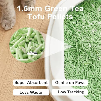 Tofu Cat Litter – Green Tea Scented for Long-Lasting Freshness, Plant-Based Kitty Litter, Flushable, Low Dust, Non-Stick Pellets for Easy Scoop & Clean, 11 lb (5.5lbx2bags)