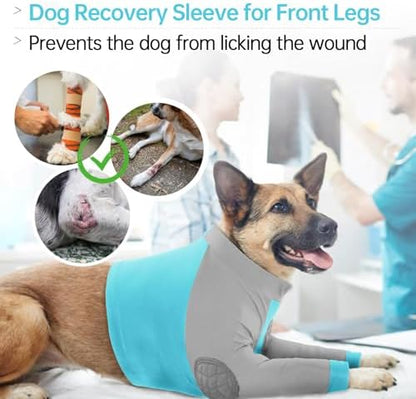 Lelepet Dog Recovery Sleeve for Wounds Front Legs, Stop Licking Dog Shirt