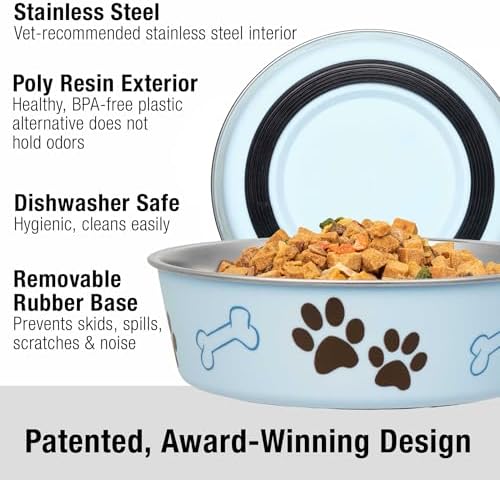 Loving Pets Bella Dog Bowls- Stainless Steel Dog & Cat Bowls - Spill Proof Dog Food Bowl, Cat Bowl, Puppy Essentials & Pet Supplies Great for Home & Travel (X-Large 65-100lbs, Murano Blue)