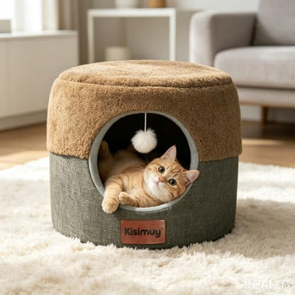 2-in-1 Cat Bed Cave, Cozy Covered Cat Beds for Indoor Cats,Pet Bed