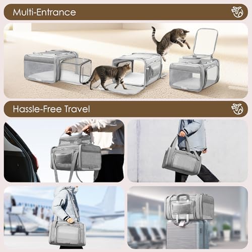 Top and 2 Sides Expandable Cat Carrier 18x13.5x9.5 TSA Airline Approved