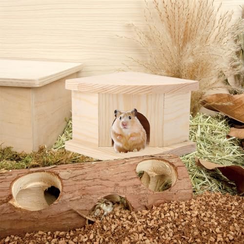 Joyzan Hamster Hideout Wooden House, Chamber Mouse Playing Hiding Chewable