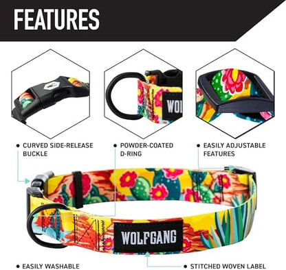 Wolfgang Heavy Duty Martingale Dog Collar with Quick Release Nylon Buckle for Walking & Training, PackLeader Print, Small