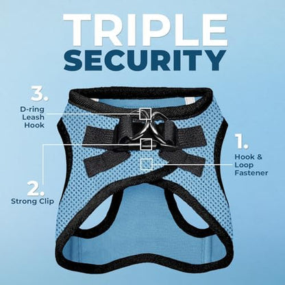 Best Pet Supplies Voyager Step-in Air All Weather Mesh Harness and Reflective Dog 5ft Leash Combo with Neoprene Handle, for Small, Medium and Large Breed Puppies - Baby Blue/Black Trim, Small