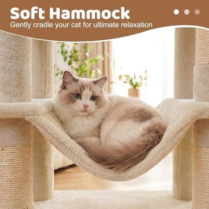 DORTALA 57" Tall Cat Tree, Multi-Level Cat Tower with 2 Large Condos, Sisal Scratching Posts, Top Perch, Hammock, Pet Play House Climbing Furniture for Indoor Adult Cats & Kittens (Beige)