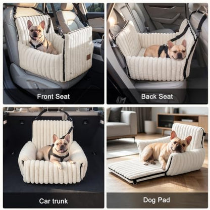 MIXJOY 6-in-1 Dog Car Seat for Small/Medium Dogs up to 25 lbs, Multi-Functional Dog Carrier for Car with Detachable Washable Cover, Pet Travel Bed with Clip-On Safety Leash, Beige
