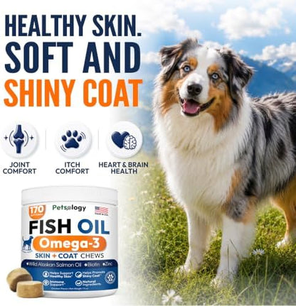 Omega 3 Fish Oil for Dogs - 170 Chews - Omega 3 for Dogs Itchy Skin Relief