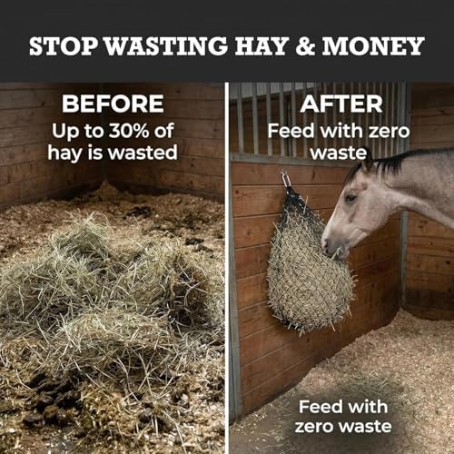hay chix Half Bale Hay Net for Horses | 1 3/4" Holes, Gold-Colored Rope