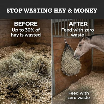 hay chix Half Bale Hay Net for Horses | 1 3/4" Holes, Gold-Colored Rope