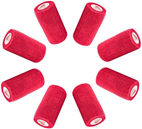 3 Inch Vet Wrap Tape Bulk (Red) (Pack of 24) Self Adhesive Adherent Adhering Flex Bandage Grip Roll for Dog Cat Pet Horse