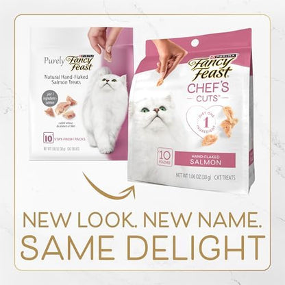 Purely Fancy Feast Natural Hand-Selected Flaked Salmon Entree Cat Treat - (5 Packs of 10) 1.06-Ounce Pouches