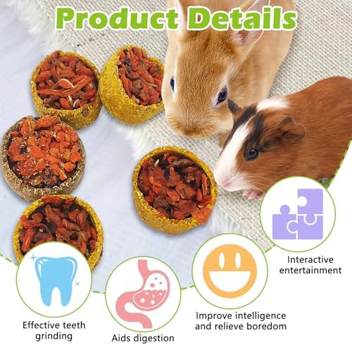 Apatal6 Pcs Rabbit Chew Toys Natural Baked Grass & Pumpkins Rabbit Treats Teeth Grinding Guinea Pig Treats Bunny Molar Toys for Guinea Pigs Bunny Hamster Chinchillas Gerbils