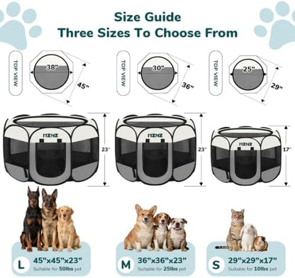 Pet Puppy Dog Cat Playpen, Large Dog Tent Crates Cage Indoor/Outdoor, Portable Playpen for Small Animal, Foldable Pop Up Dog Kennel Playpen with Carring Case, Removable Zipper Top, Light Grey