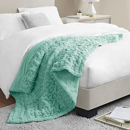Madison Park Ruched Fur Throw Faux Fur Blanket for Sofa, 50" x 60", Aqua