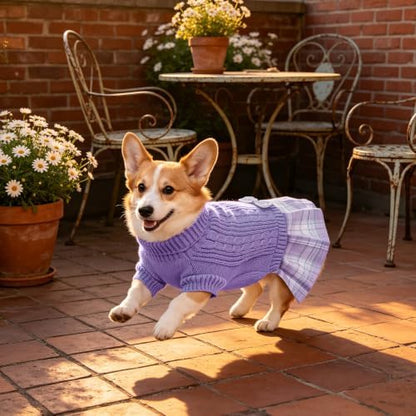 YUDODO Small Dog Sweater Dress with Bowtie Turtleneck - Knitted Pet Clothes