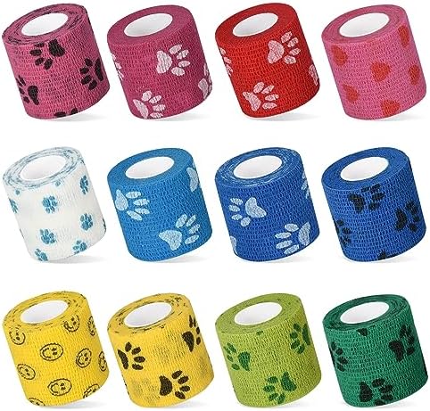 12 Rolls Pet Vet Wrap Dog Self Adhesive Bandage Wrap for Horse Cat Animal