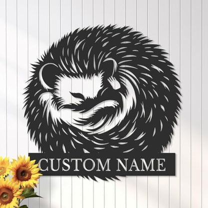 Custom Hedgehog Metal Sign, Personalized Name Wall Art, Unique Home Decor Gift, Garden Memorial Marker, Housewarming Present for Hedgehog Lovers (Style-3)