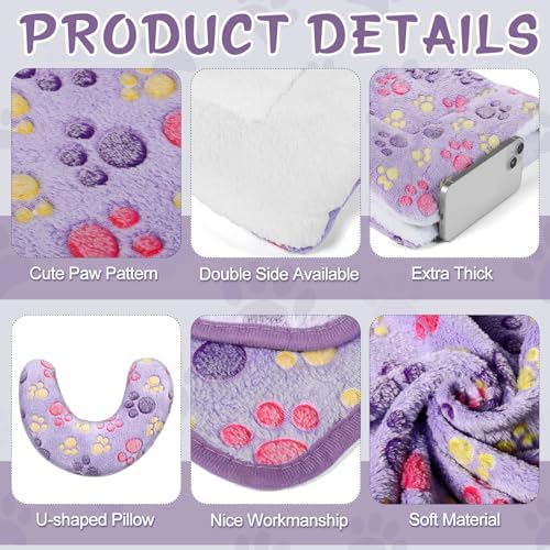 Namalu Cat Bed Mat with Soft Blanket and Pillow for Indoor Cats Cute Print Washable Crate Mat Fleece Warm Blanket Fluffy Pet Calming Half Donut U Shaped Neck Pillow for Small Dogs and Cats