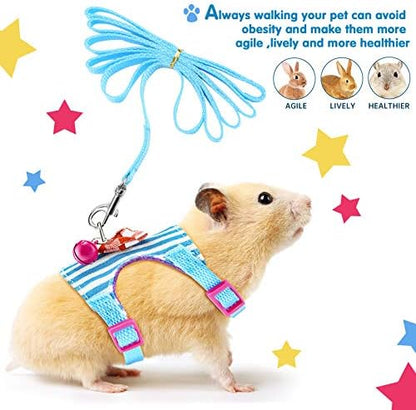 Satinior 2 Pcs Guinea Pig Harness and Leash Set, M, Blue, Black