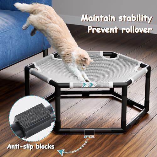 Tresbro Elevated Cat Hammock Bed, Hexagon Raised Cat Swing Bed Chair Cot