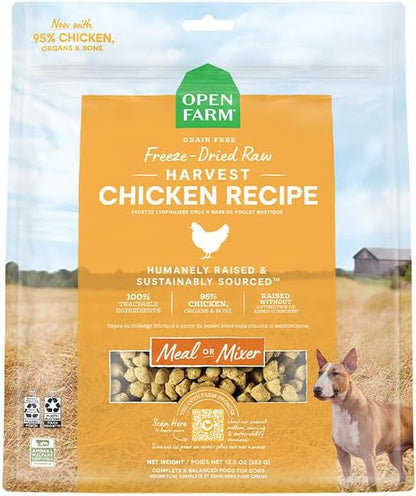 Open Farm Freeze Dried Raw Dog Food, Chicken Bite-Sized Morsels, 22oz Bag