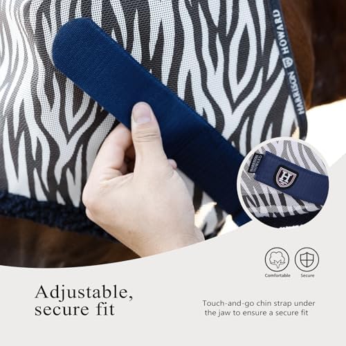 Harrison Howard All Round Mesh Horse Fly Mask UV Protective with Fleece Padded Edging and Fun Prints Forelock Opening Design Mask for Horse Zebra Small