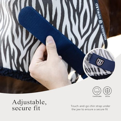 Harrison Howard All Round Mesh Horse Fly Mask UV Protective with Fleece Padded Edging and Fun Prints Forelock Opening Design Mask for Horse Zebra Small