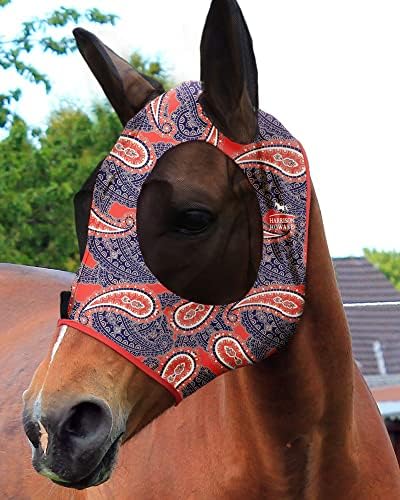 Harrison Howard Super Comfort Stretchy Fitting Horse Fly Mask with UV Protection Soft on Skin with Breathability Orange Paisley Pony
