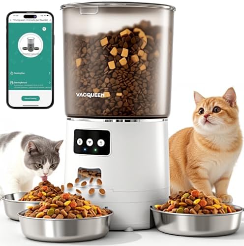 Automatic Cat Feeder for 3 Cats with WiFi Control, Anti-Jam System, 6L