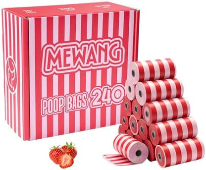 MEWANG Poop Bags for Dogs,Leak-Proof & Durable Pet Waste Bags, 9"x13", Strawberry Scented, Suit for Large, Medium, and Small Dogs, Cats, and Other Pets, 240 Count (pink)