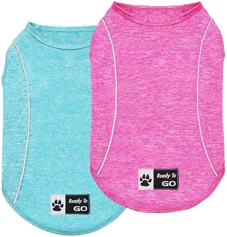 KYEESE 2Pack Reflective Dog Shirt, Lightweight Sun Protection Dog T Shirts for Small Dogs, Breathable Sleeveless Pet Tank Top Summer Dogs Clothes for Night Walking Outdoor, Lake Blue+Rose Red, M