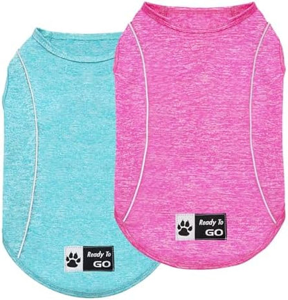 KYEESE 2Pack Reflective Dog Shirt, Lightweight Sun Protection Dog T Shirts for Small Dogs, Breathable Sleeveless Pet Tank Top Summer Dogs Clothes for Night Walking Outdoor, Lake Blue+Rose Red, M
